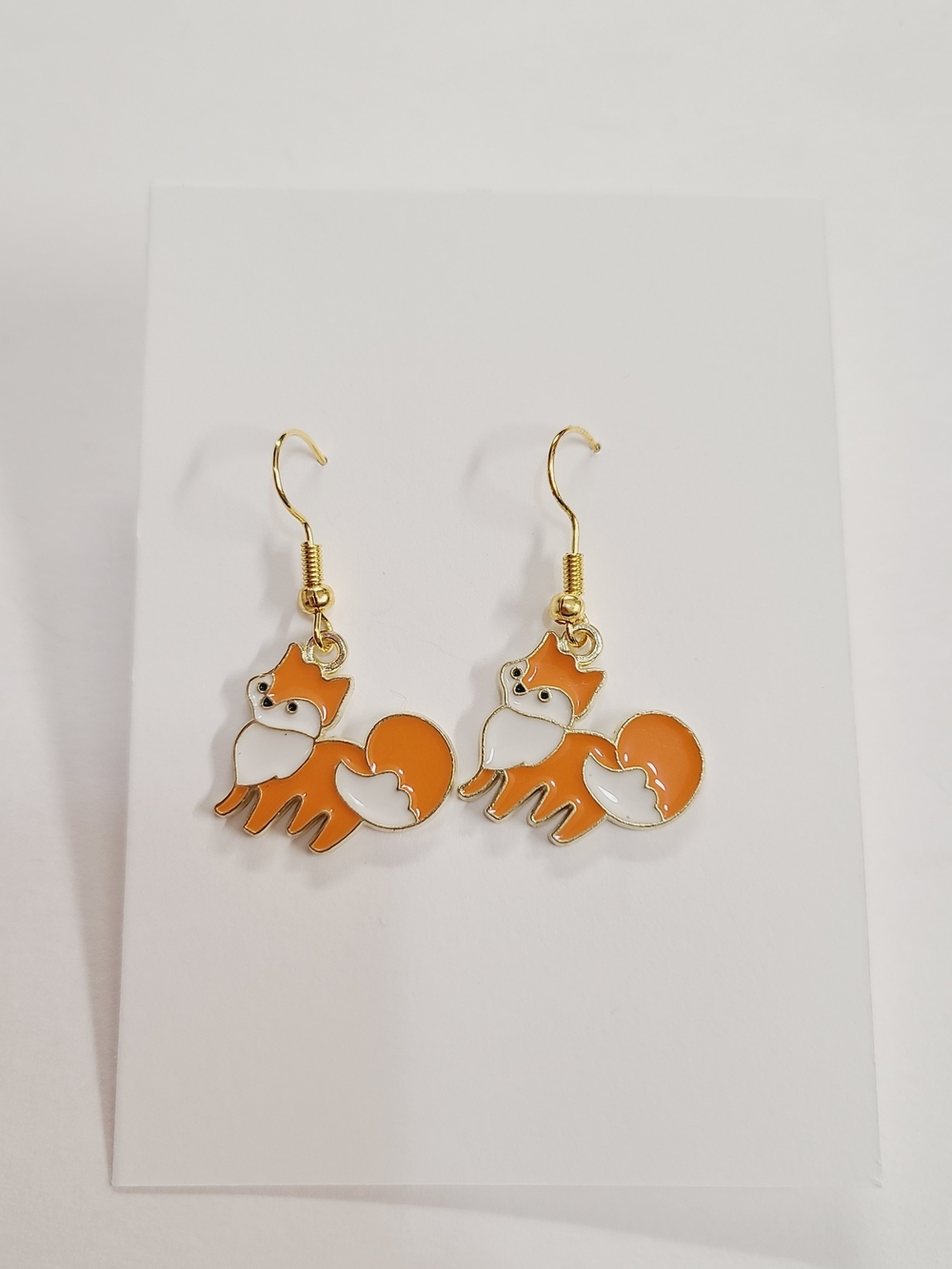 Cute Fox Enamel Drop Earrings - Orange & White